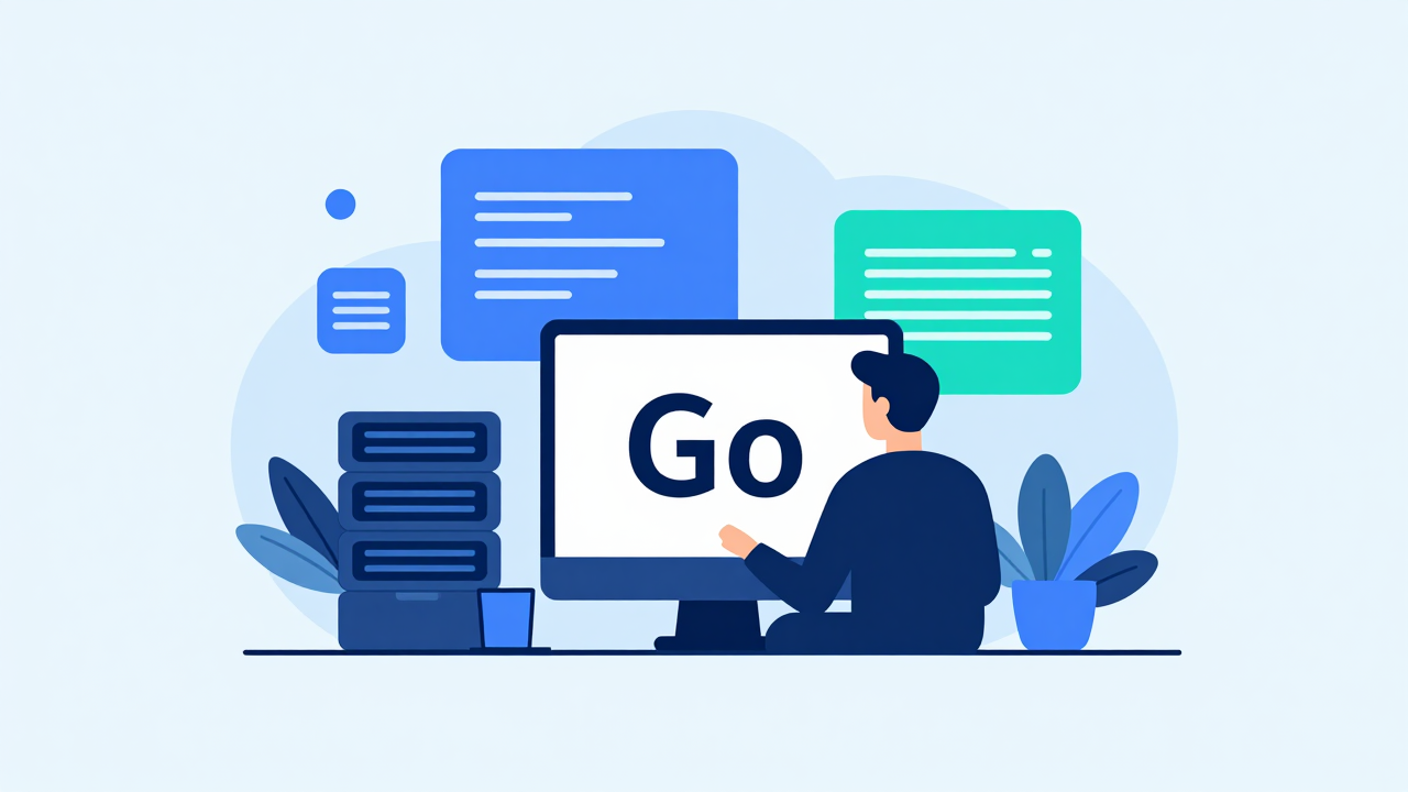 Go 설치와 개발환경 설정 개념을 시각화한 Go 프로그래밍 일러스트