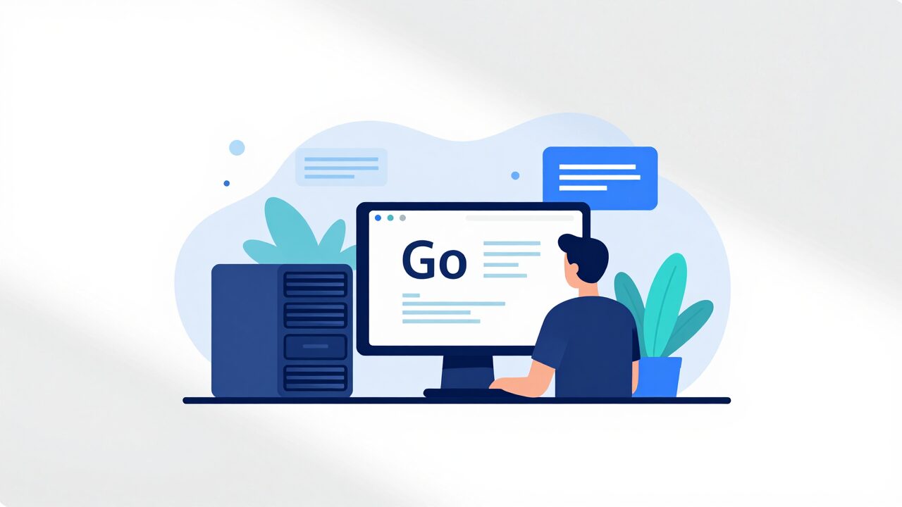 Go 설치와 개발환경 설정 개념을 시각화한 Go 프로그래밍 일러스트