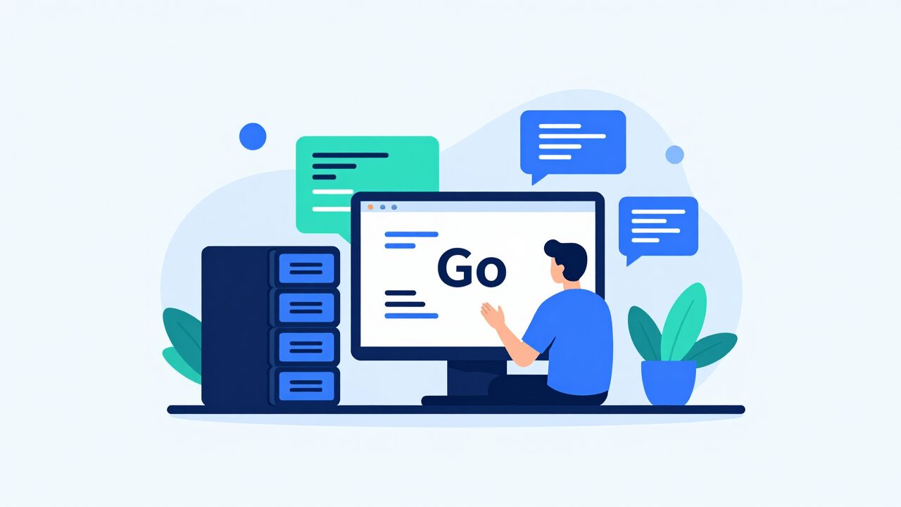 Go 설치와 개발환경 설정 개념을 시각화한 Go 프로그래밍 일러스트