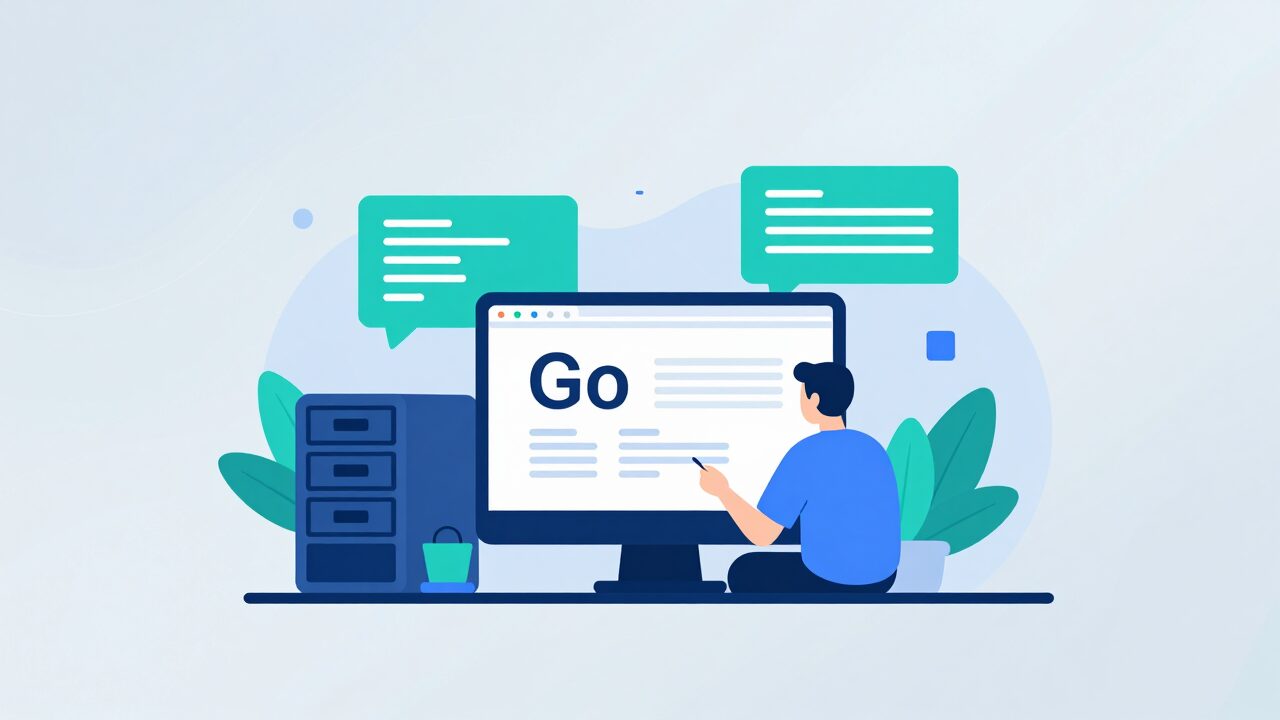 Go 설치와 개발환경 설정 개념을 시각화한 Go 프로그래밍 일러스트