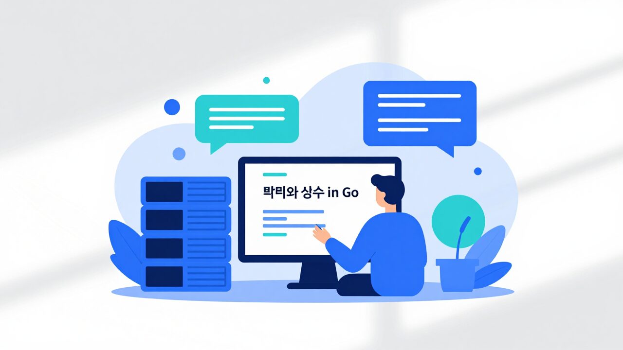 변수와 상수 개념을 시각화한 Go 프로그래밍 일러스트