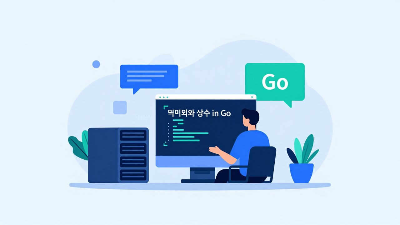 변수와 상수 개념을 시각화한 Go 프로그래밍 일러스트