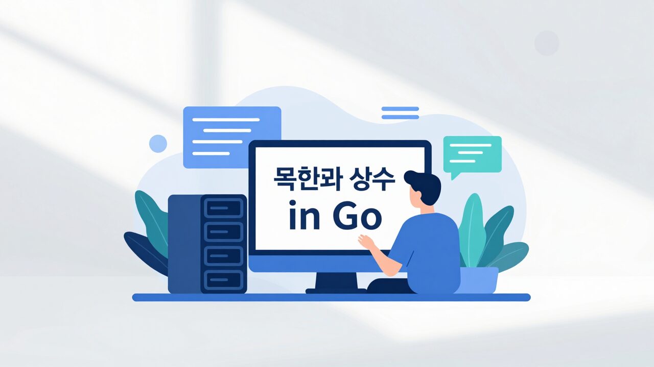 변수와 상수 개념을 시각화한 Go 프로그래밍 일러스트