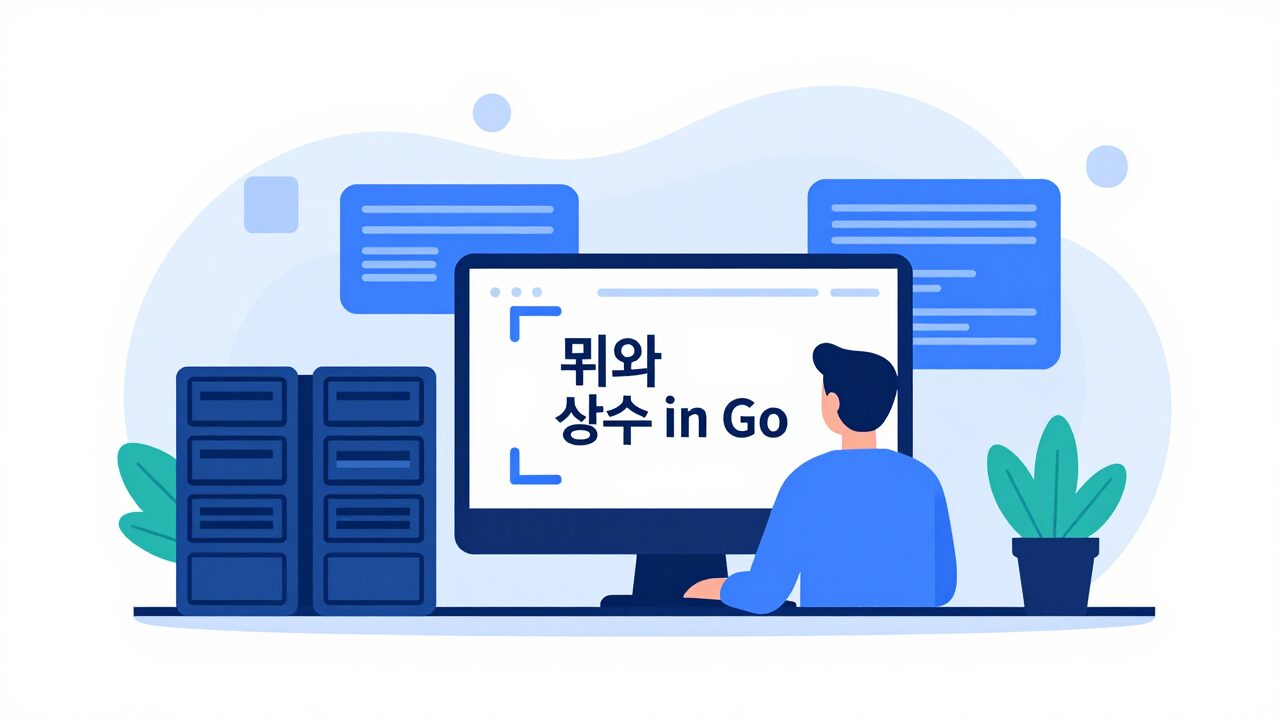 변수와 상수 개념을 시각화한 Go 프로그래밍 일러스트