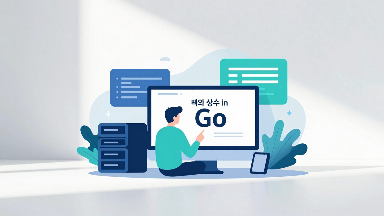 변수와 상수 개념을 시각화한 Go 프로그래밍 일러스트