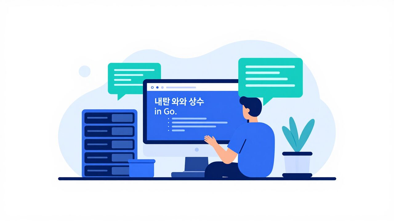 변수와 상수 개념을 시각화한 Go 프로그래밍 일러스트