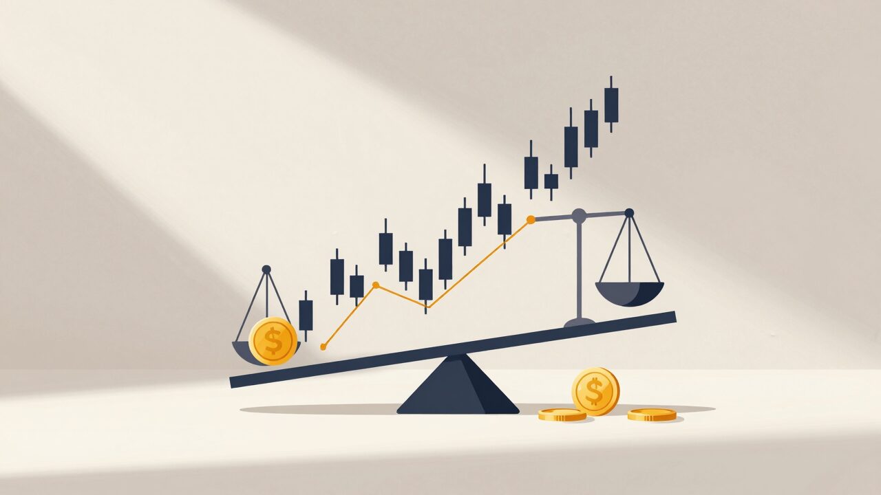 자본자산가격결정모형 CAPM 개념을 시각화한 isometric illustration 스타일의 대표 이미지