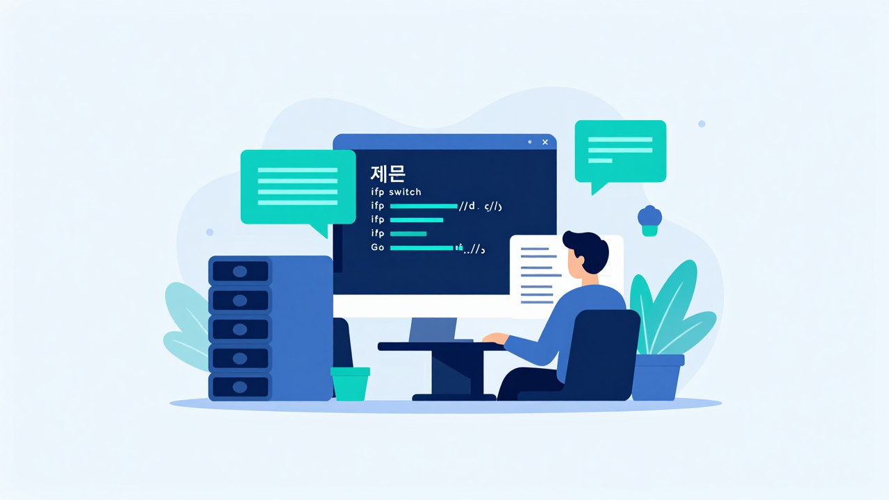제어문 if와 switch 개념을 시각화한 Go 프로그래밍 일러스트