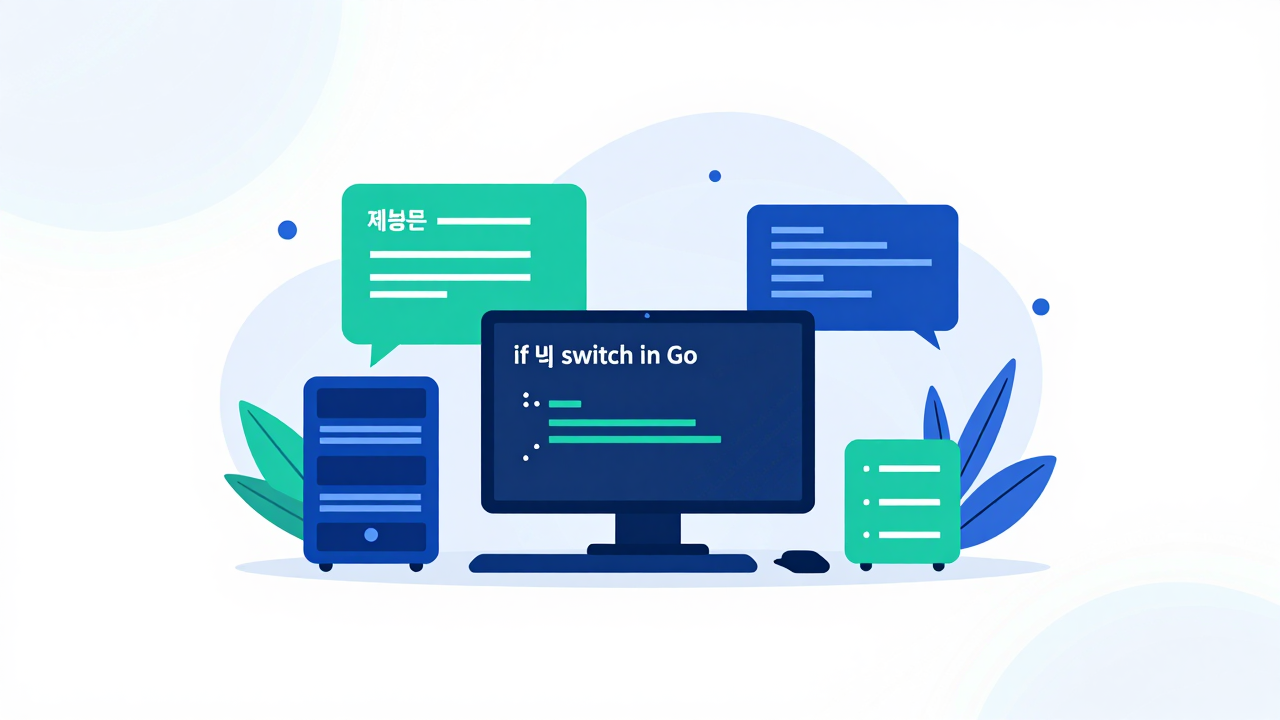 제어문 if와 switch 개념을 시각화한 Go 프로그래밍 일러스트