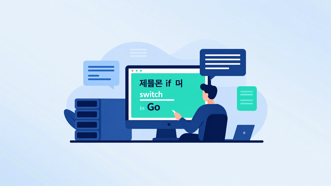제어문 if와 switch 개념을 시각화한 Go 프로그래밍 일러스트