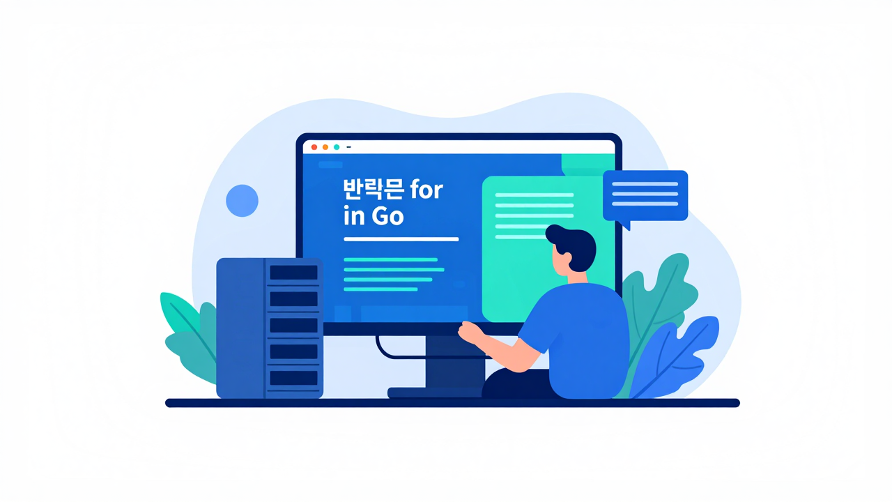 반복문 for 개념을 시각화한 Go 프로그래밍 일러스트