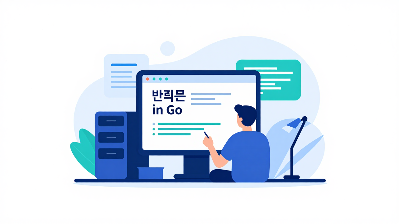 반복문 for 개념을 시각화한 Go 프로그래밍 일러스트