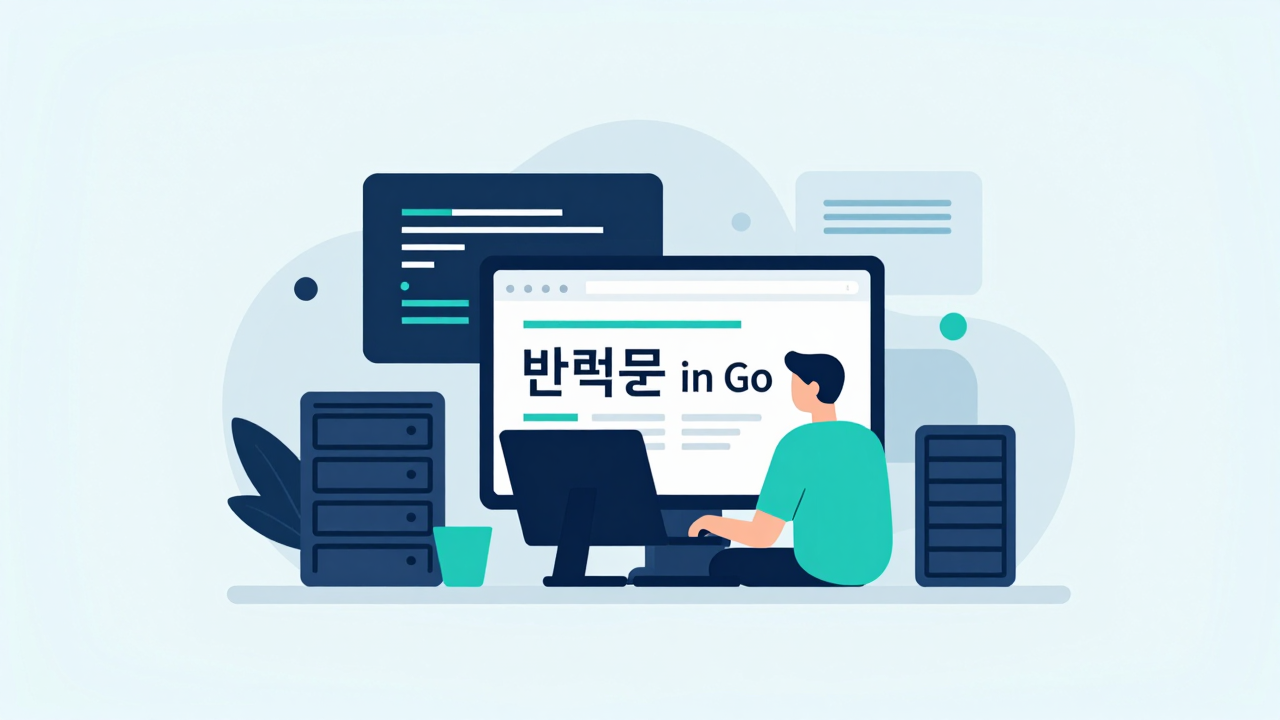 반복문 for 개념을 시각화한 Go 프로그래밍 일러스트