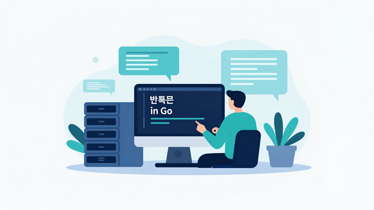 반복문 for 개념을 시각화한 Go 프로그래밍 일러스트