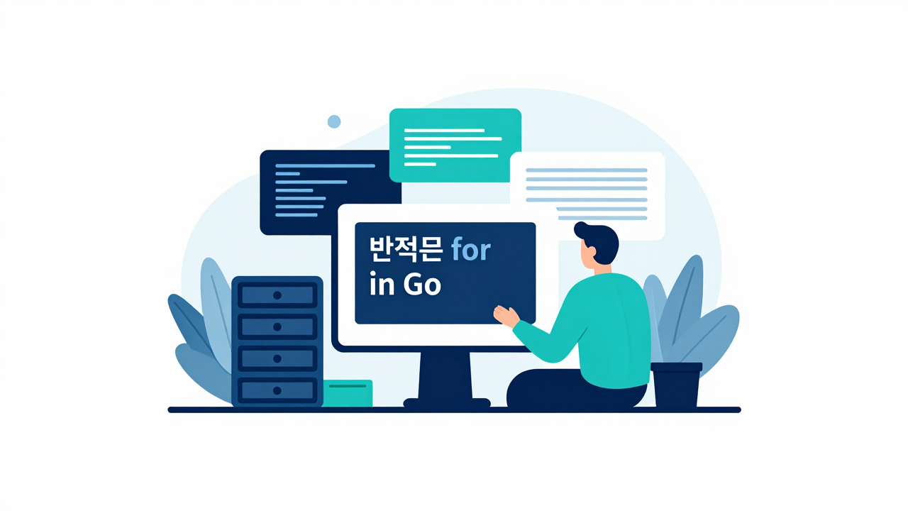 반복문 for 개념을 시각화한 Go 프로그래밍 일러스트