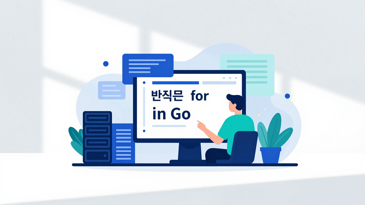 반복문 for 개념을 시각화한 Go 프로그래밍 일러스트