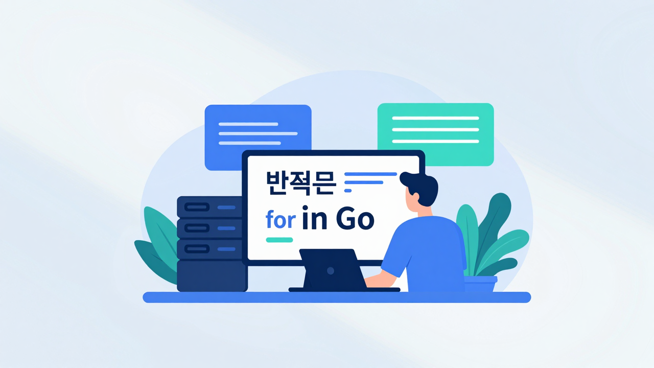 반복문 for 개념을 시각화한 Go 프로그래밍 일러스트