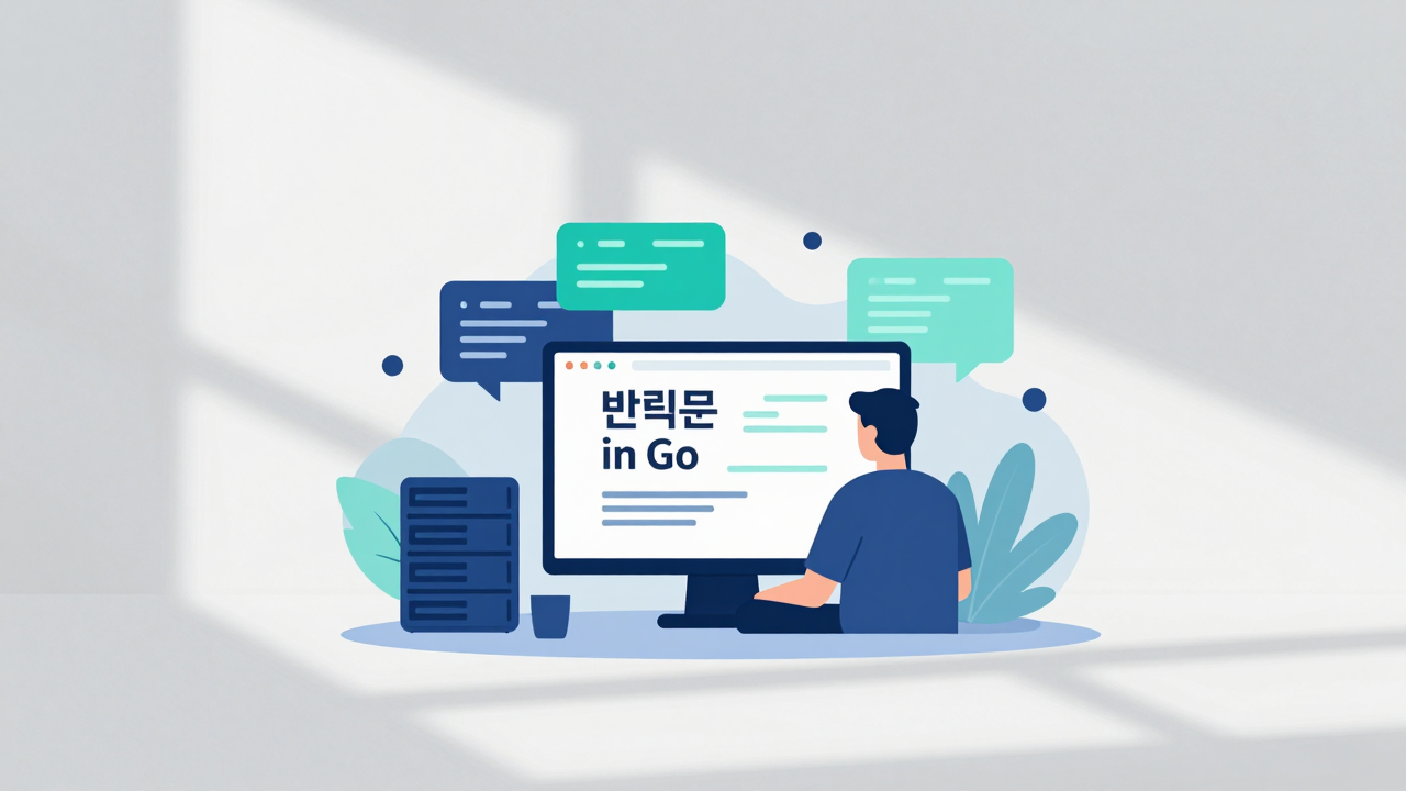 반복문 for 개념을 시각화한 Go 프로그래밍 일러스트