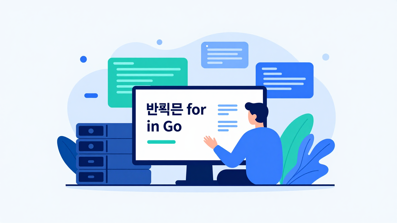 반복문 for 개념을 시각화한 Go 프로그래밍 일러스트