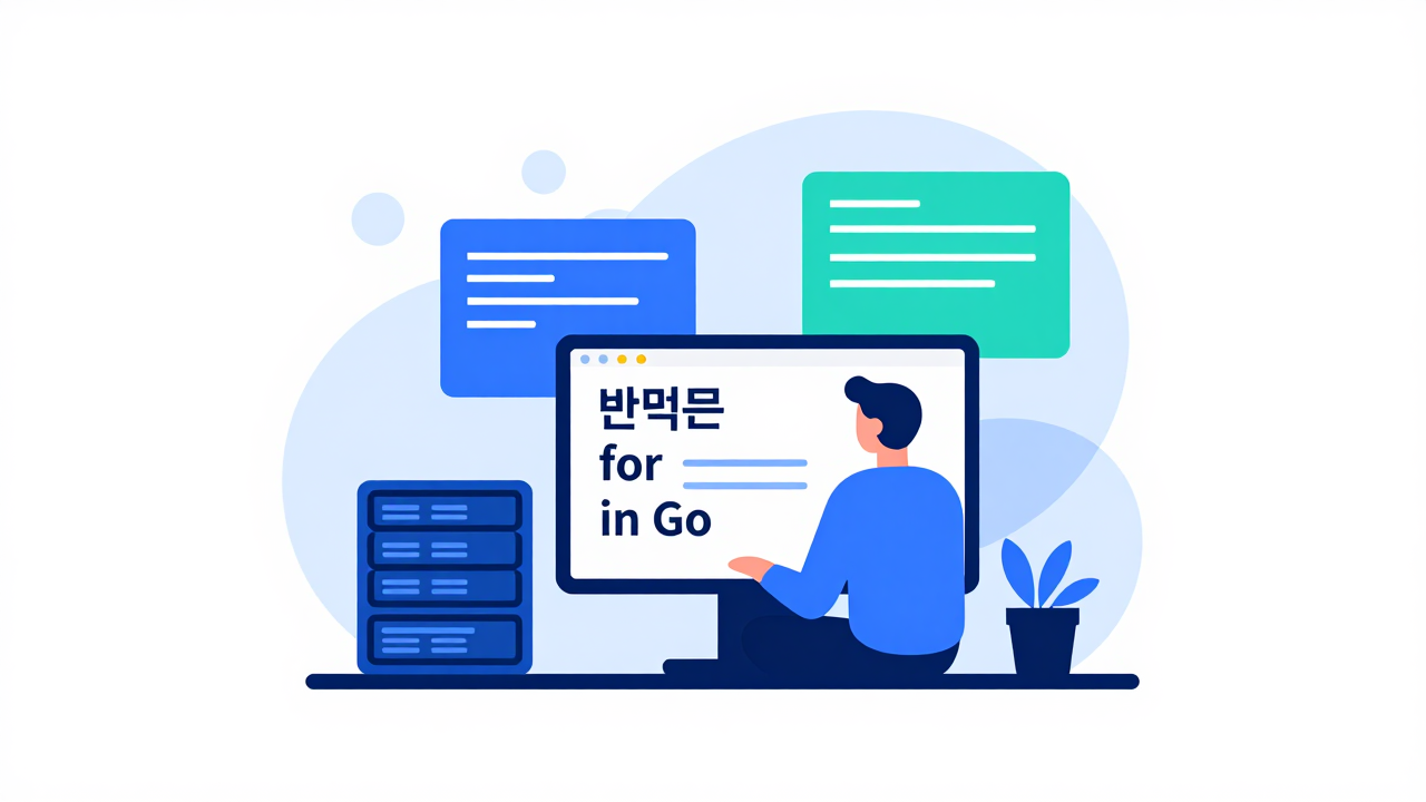 반복문 for 개념을 시각화한 Go 프로그래밍 일러스트